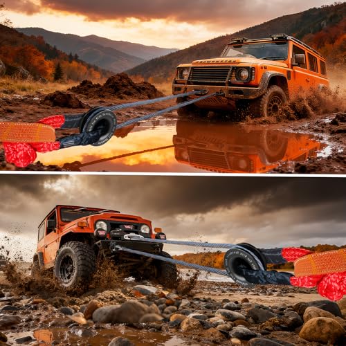 Image of Synthetic Soft Shackle & Recovery Ring Kit, 2PCS 1 /2 inch x 22 inch Soft Shackles(56,000Lbs Breaking Strength) with Snatch Ring for Synthetic Winch Rope for Off-Road Jeeps ATV UTV SUV Vehicle Recovery