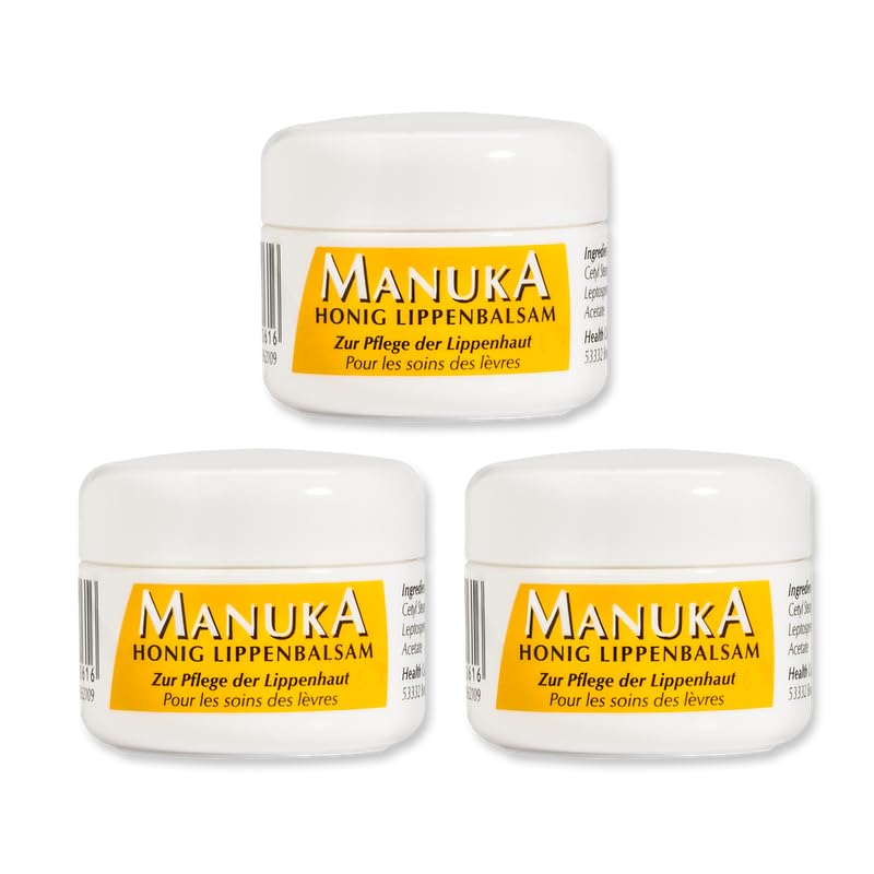 Bálsamo labial MANUKA miel para labios secos e inflamados, también para herpes, paquete de 3