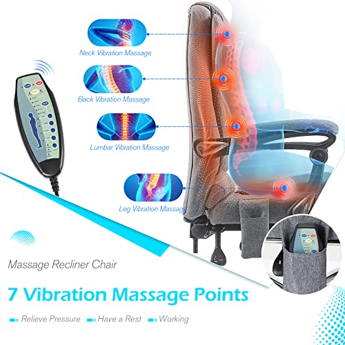 Yodolla 7 Points Massage Office Chair With Heat Ergonomic Reclining Computer Chair High Back Desk Chair W/Retractable Footrest Ergonomic Fabric Office Chair，Grey #TOP3
