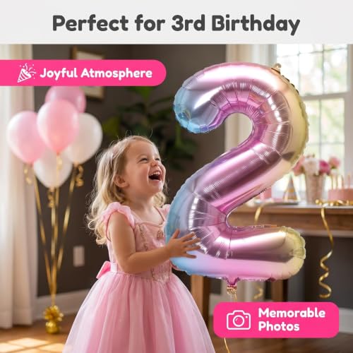Image of YPSelected 32 Inch Large Foil Helium Number Balloon Birthday Wedding Party 0-9 (Rainbow, 2)