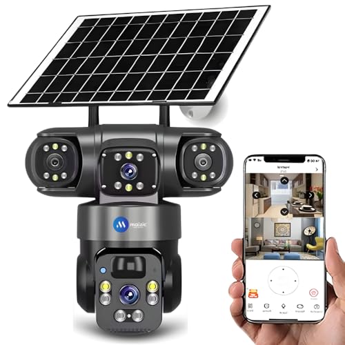 Image of Maizic Smarthome Batman Solar 4G SIM CCTV Camera 5MP*3 (Triple Lens) Outdoor Security Camera | 3 Screen View, Color Night Vision, Two-Way Audio, AI Human Motion Detection (Black, Batman Solar 4g)
