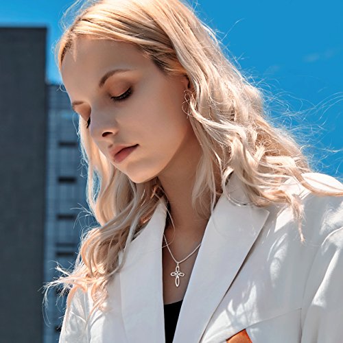 Yfn Celtic Knot Cross Necklace 18K White Gold Tone Sterling Silver Infinity Love Heart Pendant Necklace 20" For Women Girls #TOP1