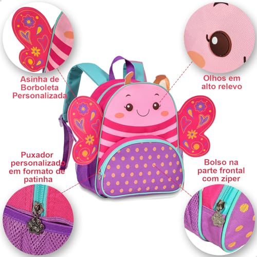 Mochila De Costas Borboleta Infantil Zoo Pets Clio (Rosa)