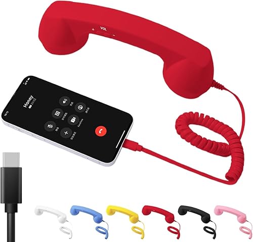 Tipo C - Receptor de mango de teléfono retro estilo teléfono, auricular de teléfono Bluetooth para teléfono móvil, receptor de teléfono celular de