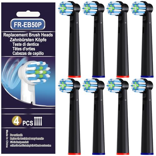 Kisstta Lot de 8 têtes de brosse à dents de rechange, compatibles avec Braun Oral B, Vitality, Genius, Pro3 3900, Pro 3 Plus, Pro 1 Series, noires