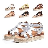 sandalias cuña esparto plateadas  Sandalias Mujer Plataforma Verano Casual Sandalias Alpargatas Cuña Plateau Esparto Moda Playa 5.5CM 05 Plata Talla 37