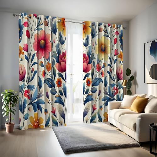 Lot de 2 rideau retro fleurs occultants 140x240 cm isolant - 4