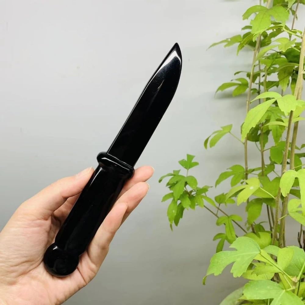AtkitS Cristal Obsidiana Natural Hecho a Mano Cuchillo Daga Cristal protección Piedra Regalo for Hombres Amuleto Espada Bruja Suministros decoración (Size : 15cm)