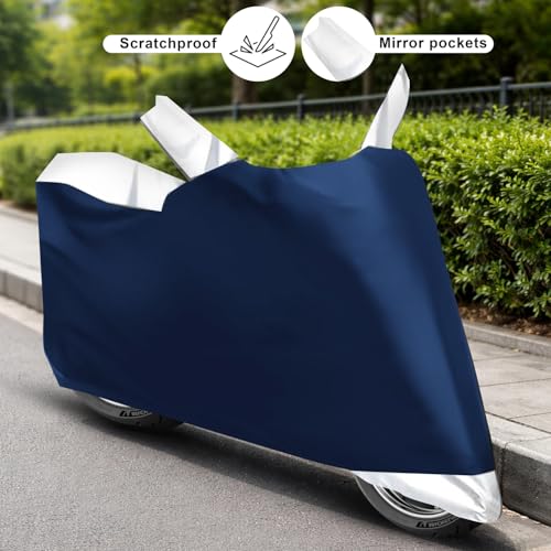 Image of Auto Hub Bike Cover Compatible with Bajaj Pulsar 150 with Mirror Pocket, Dustproof, Heat Resistant, Triple Stitched, Pulsar 150 Bike Cover- Navy, Silver