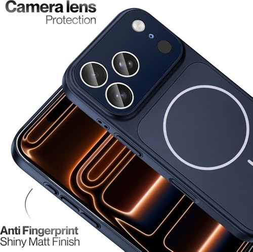 Image of DIZORO Magnetic Case for iPhone 17 Pro Max Case [Compatible with MagSafe][Built-in Camera Lens Protector] Slim Soft Silicone Bumper Shockproof Metallic Luster Back Cover Phone Case (Blue)