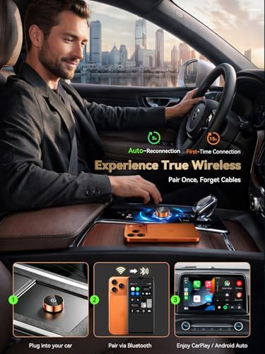 Image of 2026 Wireless CarPlay & Android Auto Adapter, 2-in-1 Mini Adapter for iPhone & Android, for USB-A /USB-C, Plug & Play, Fast Auto Reconnect, Low Latency