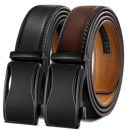 KEMISANT Mens Ratchet Belt 2 Units,Sliding Belt For Gift Mens Dress Casual 1 3/8",Size Adjustable