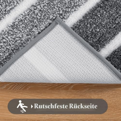 SHACOS Badematte rutschfest, Badezimmerteppich saugfähig 45 x 65 cm, Grau – Ansicht 4
