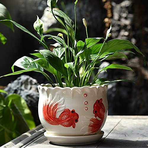 植木鉢、8.6インチの円筒形のセラミック植木鉢、受け皿付き、多肉植物や小さなサンショウウオ用のセラミックプランター、B