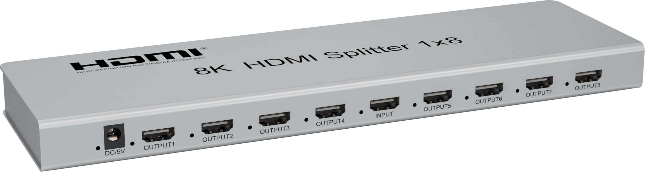 PremiumCord Rozdzielacz HDMI 1-8, Wideo 8K 4320p 60 Hz, 4K 2160p 120 Hz, Full HD 1080p, HDMI 2.1, 40 Gbit/s, HDR10, DolbyTrueHD, CEC, Mała Obudowa Metalowa, Srebrny