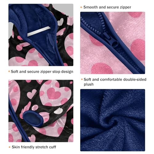 Heart Pattern with Pink Dots Toddler Fleece Jacket Girl Boys Hooded Fleece Jacket Coat Warm Outwear Zip-up 3-10T3