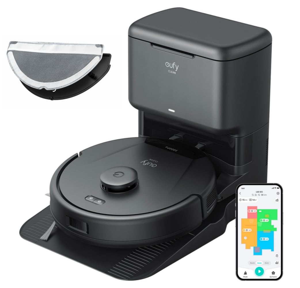 eufy L60 Saugroboter mit 5.000Pa Saugkraft, Anti-Haar-Verwicklung, 60-Tage-Absaugstation, iPath-Laser-Navigation, für Hartböden