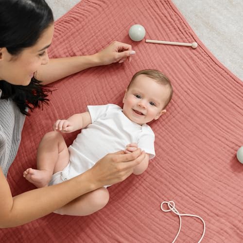 Image of Comfy Cubs Muslin Baby Blanket - Soft, Lightweight, 6-Layer Cotton Swaddle Blankets for Newborns, Infants & Toddlers - 40 inch x 40 inch Large, Breathable & Versatile for Sleeping & Tummy Time - Dusty Rose