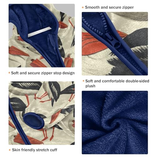 Stork Pattern Print Design Toddler Fleece Jacket Girl Boys Hooded Fleece Jacket Coat Warm Outwear Zip-up 3-10T3