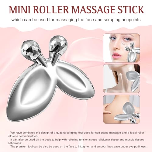 erdnretl Gua Sha Facial Tools and Face Roller Set, Stainless Steel Facial Sculpting Eyes Roller Guasha for Face, Chin & Jawline Sculpting,Skin Care (Stainless Steel)