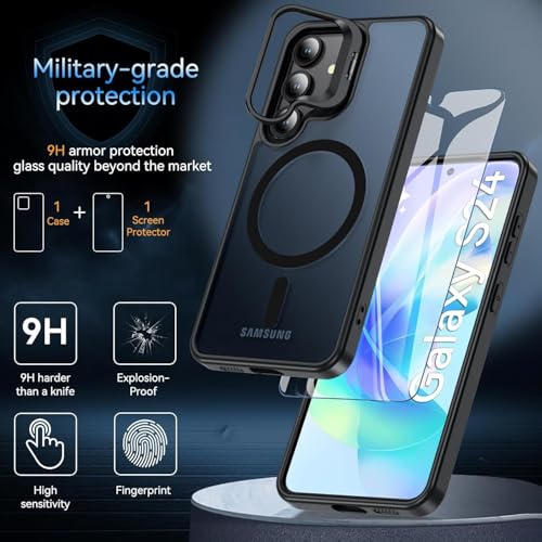 Image of keeshar MagPro case with Stand for Samsung Galaxy S26 5G| Magnetic Compatible Protective Cover Strong Magnetic Shockproof Armor Scratch Resistant Polycarbonate HardBack | Translucent Matte Black