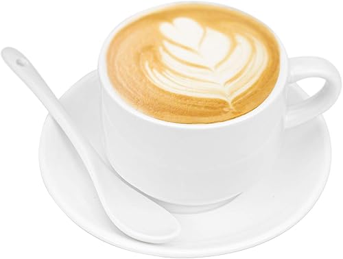 Miniatura 2 de Hedume Paquete de 6 tazas de espresso de 5 onzas con platillos y cucharas, juego de tazas de café espresso apilables para bebidas de café