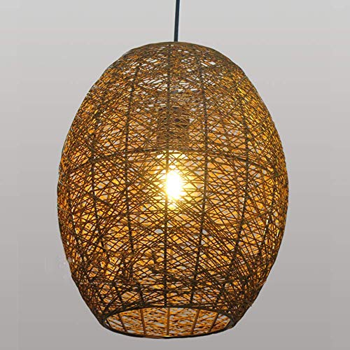 Lampe suspendue en rotin KKXXYQFC style chinois lustre vintage E27 beige salon