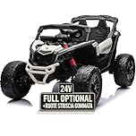 Auto Macchina Elettrica per Bambini 24V UTV CAN AM MAVERICK Full Optional Telecomando 2 Motori da 200W Porte Apribili Carico 25 Kg TOYSCAR (bianco)