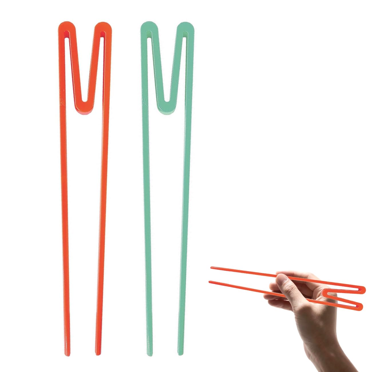 Gaodercha Practice Chopsticks for Beginners 2 Pairs Plastic M Shape Chopsticks Orange Light Blue Reusable Training Chopstickss for Adults Easy to Hold