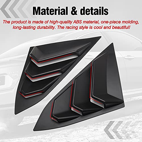 Htracing For 10Th Gen Civic Sedan Rear Side Window Louvers Air Vent Scoop Shades Cover Blinds Racing Style Compatible With Civic Sedan 2021 2020 2019 2018 2017 2016 (Matte Black) #TOP2