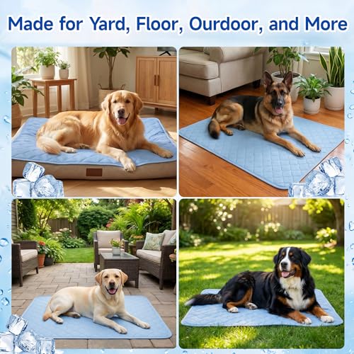Image of PatiencET Extra Large Dog Cooling Mat, 40 x 50 in XL No-Gel Cooling Pad for Large Dogs, Cool Touch Nylon Pet Mat, Washable Summer Dog Mat for Bed, Floor, Crate, Sofa, Car, Blue