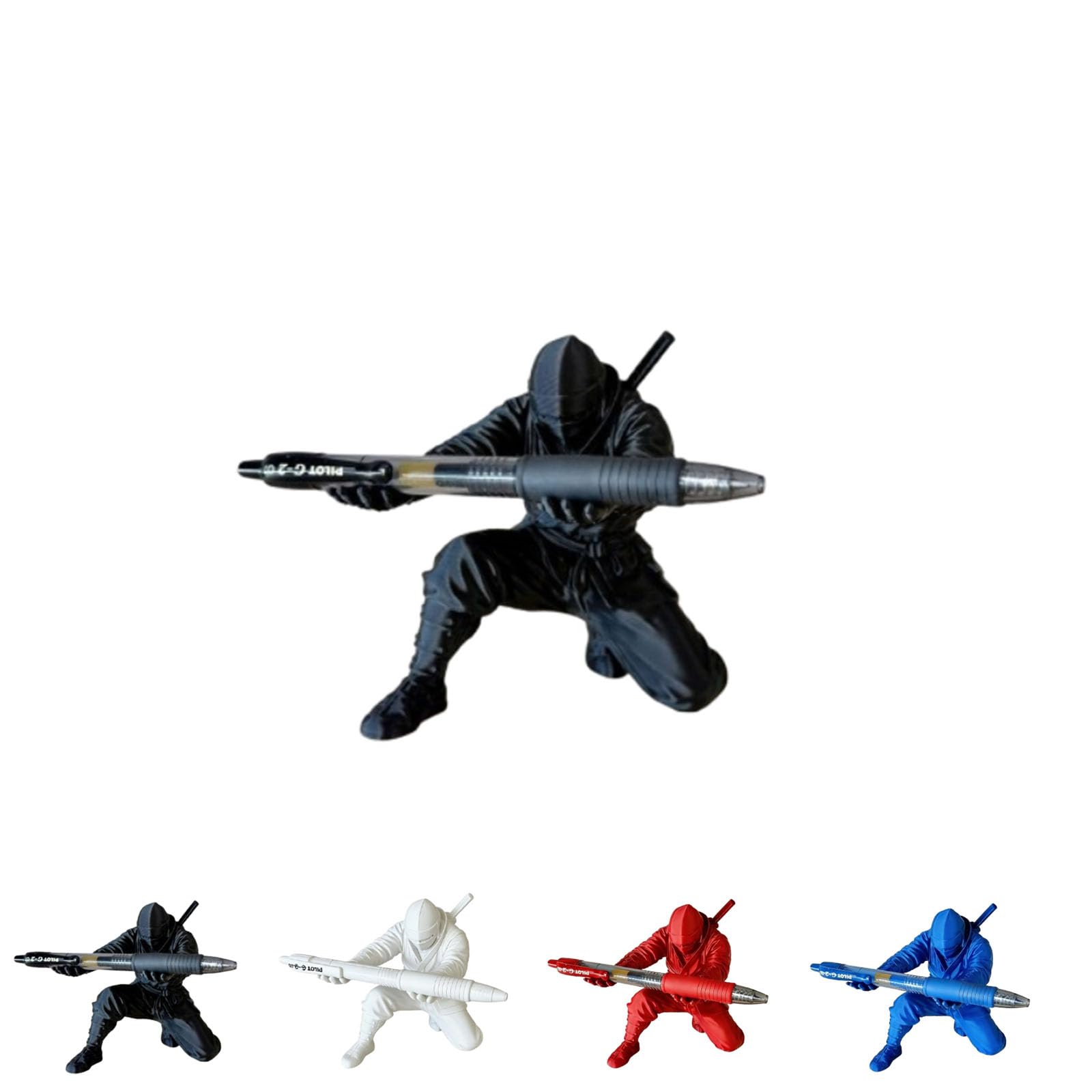 Ninja Warrior Pen Holder, Samurai Desktop Organizer with Sword Accessories, Creative Pencil Stand, Unique Desk Decor Gift for Home Office Classroom (Black)