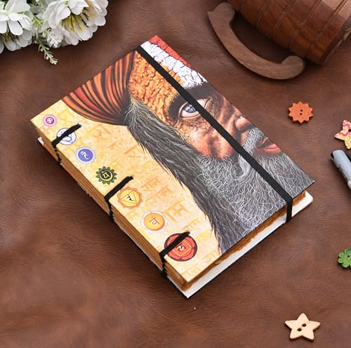 Image of Handmade Yogi Diary | 5x7 Inch Recycled Antique Paper Notebook (144 Pages) | Spiritual Journal with Elastic Closure | Eco-Friendly Chakra-Themed Gift | Made in India