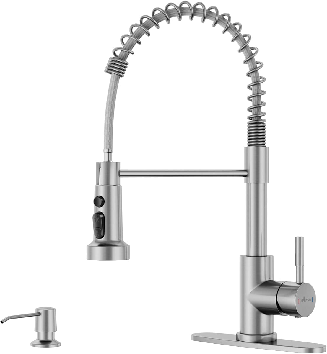 APPASO 3-Mode Kitchen Faucet with Soap Dispenser, Stainless Steel Pull Down Faucet for Kitchen Sink, Spring High Arc Tall Modern Single Handle Kitchen Sink Faucet with Sprayer Brushed Nickel