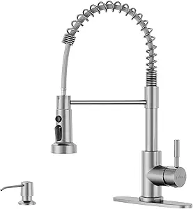 APPASO 3-Mode Kitchen Faucet with Soap Dispenser, Stainless Steel Pull Down Faucet for Kitchen Sink, Spring High Arc Tall Modern Single Handle Kitchen Sink Faucet with Sprayer Brushed Nickel