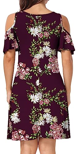 Image of Short /Long Sleeve Women's Cold Shoulder Dress with Pockets Casual Swing T-Shirt Dresses
