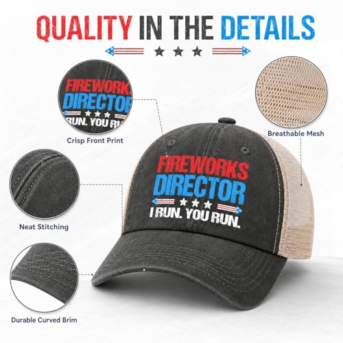 Image of 4th of July 250th Anniversary Dad Hats - Just Here for the Fireworks, Fireworks Director - Patriotic Baseball Cap
