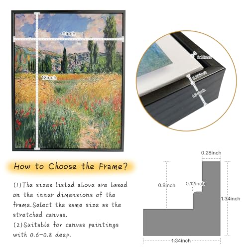 Image of Canvas Floater Frames for Canvas Art 0.8inch Depth Frames for Canvas Painting Floating Frame Plastic Floater Frame for Canvas Prints (Black, 9 x 12 inch)