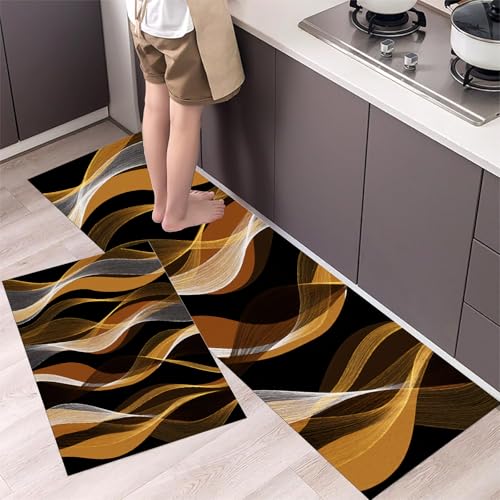 Tapis de cuisine antidérapants lavables textures courbes brun