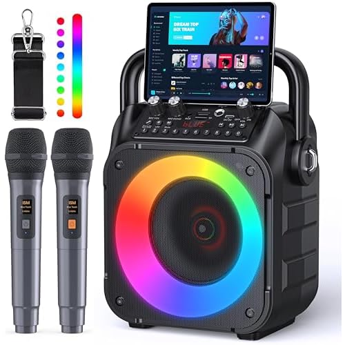 CYY Karaoke Machine, Portable Bluetooth Speaker with 2 Wireless Microphones