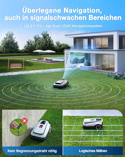 ECOVACS Goat A3000 LiDAR Mähroboter ohne Begrenzungskabel, 3000 m², Dual-LiDAR Navigation, 330 mm Schnittbreite, Rasenmäher Roboter, 45 min Schnellladung, 100W Schnitteistung, präzises Kantenmähen