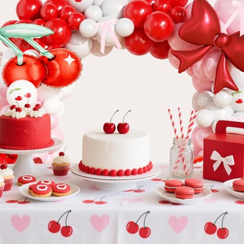 Image of JOGAMS Cherry Balloon Arch Garland Kit,172Pcs Cherry Party Decorations with Ribbon Cherry Bow Foil Balloons for Cherry On Top Baby Shower Birthday Bridal Shower Wedding Valentine's Galentine's Day