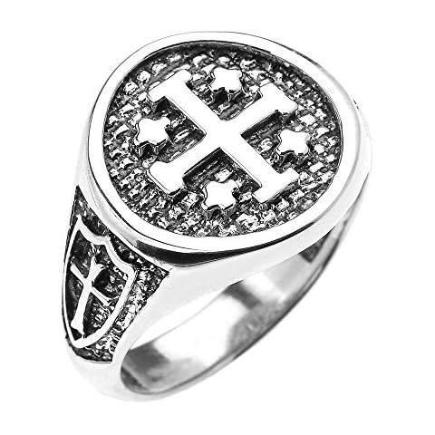 925 Sterling Silver Knights Templar Shield Crusader Band Jerusalem Cross Ring for Men (Size 12.25) Cover