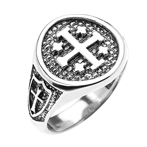 925 Sterling Silver Knights Templar Shield Crusader Band Jerusalem Cross Ring for Men (Size 10)