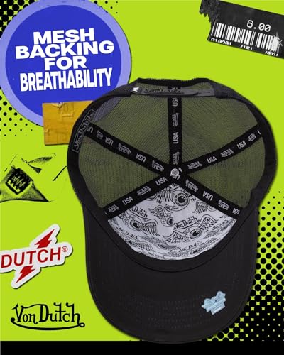 Image of Von Dutch Unisex Trucker Hat - Retro Classic Solid Color Mesh Back Snapback Baseball Cap for Men & Women.