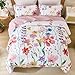 Anibedding Queen Quilt Set, Reversible Pink Floral Bedspread Soft Microfiber Lightweight Queen Size Quilt Bedding Sets Flower Coverlet for All Season(Queen, 96