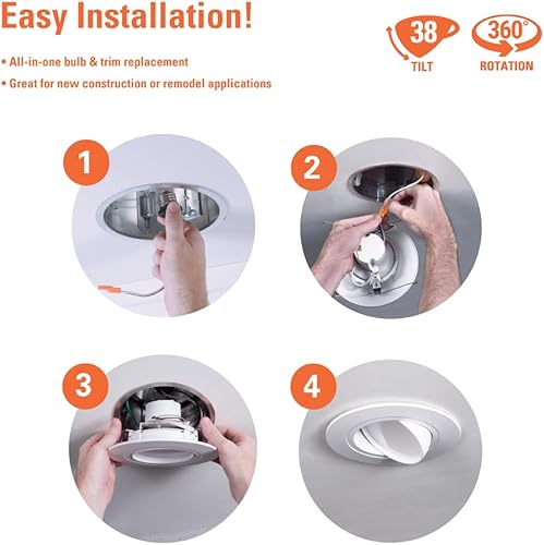 Miniatura 8 de HALO RA 56 pulgadas LED integrado empotrado ajustable cardán molde, 600 lúmenes1000 lúmenes, 5 CCT seleccionables (2700 K, 3000 K, 3500 K, 4000 K,