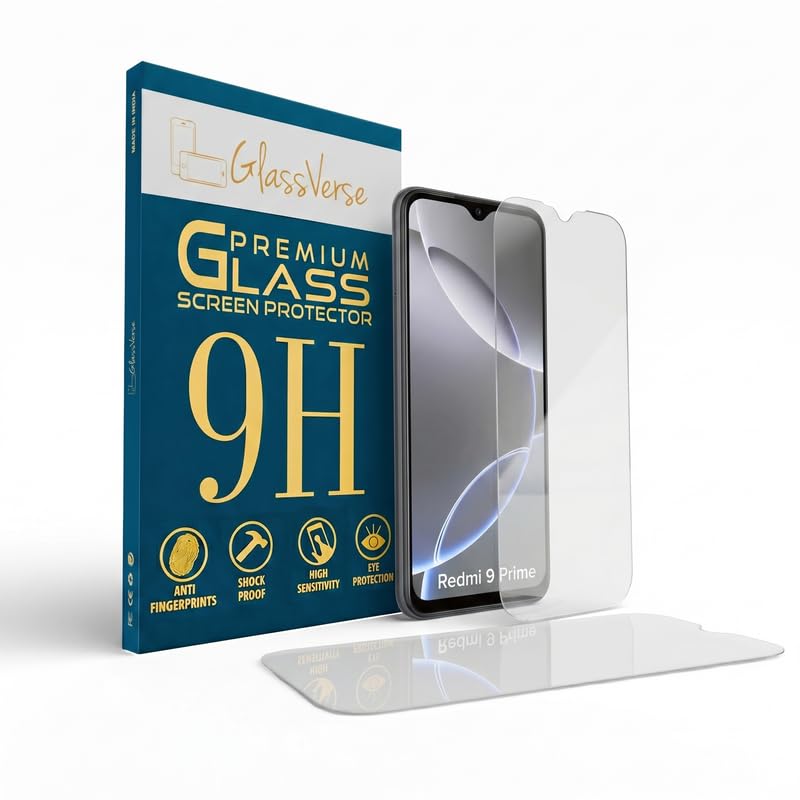 Image of GlassVerse PureView Tempered Glass for Redmi 9 | Crystal Clear, 9H Hardness Screen Protector, Edge to Edge, Case Friendly, Hassle-less Installation Kit Included. (Pack of 2)