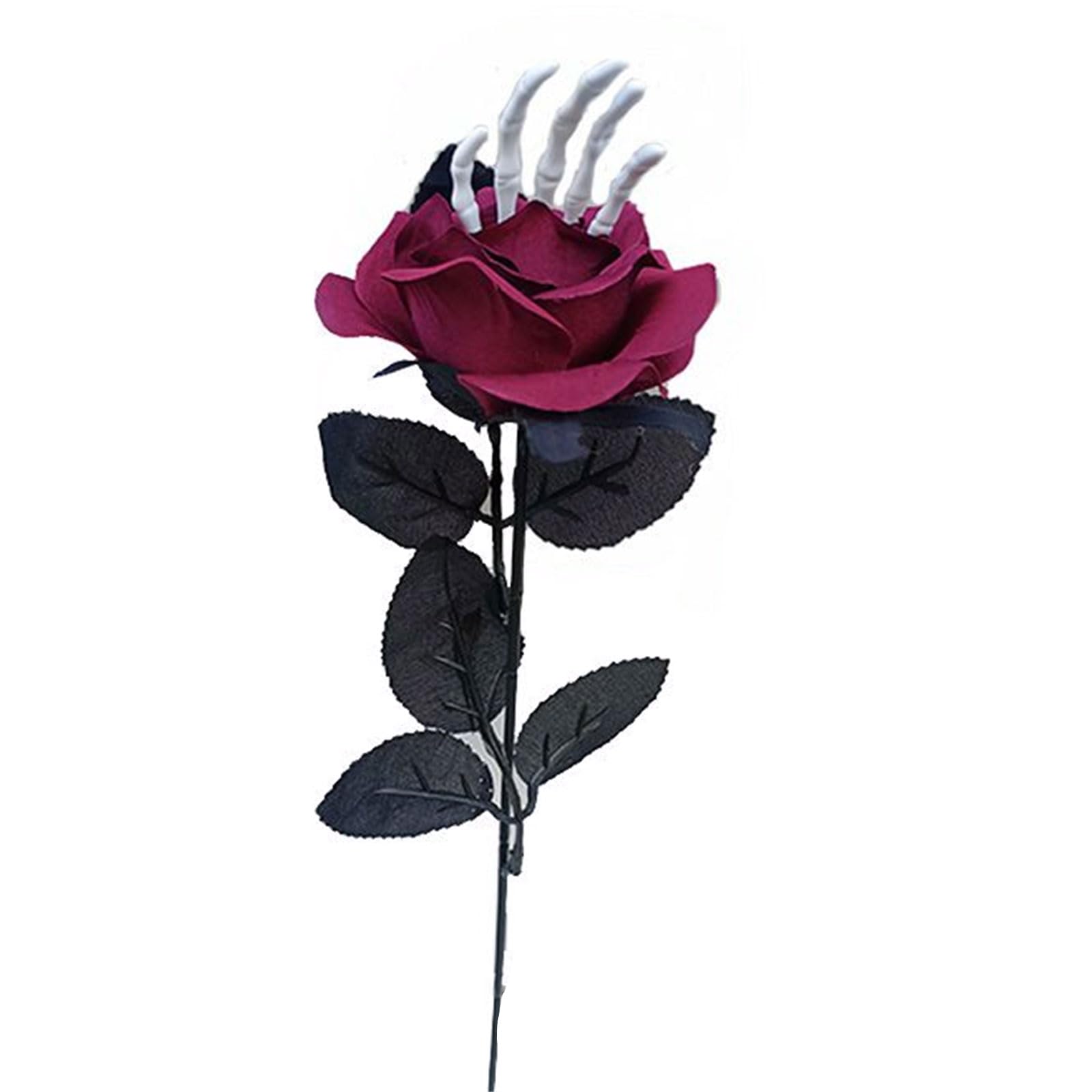 Hsioluted Artificial Silk Rose Flower with Halloween Hand Bone for Wedding Party Home Decorations Flower Arrangement Bouquet Halloween Rose