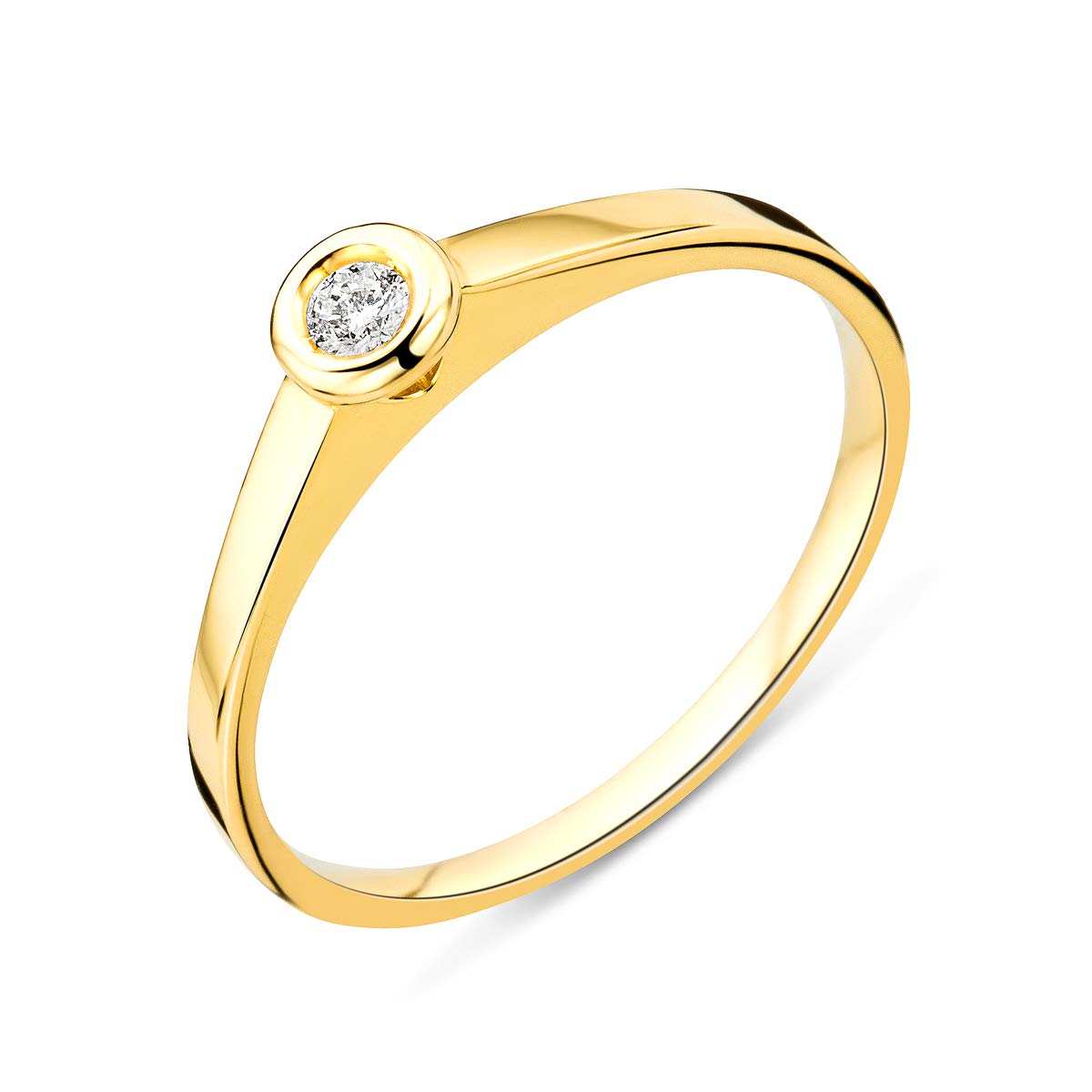 MIORE Anillo solitario para mujer con diamante de compromiso de oro amarillo de 9 quilates/375 y diamante brillante de 0,05 quilates